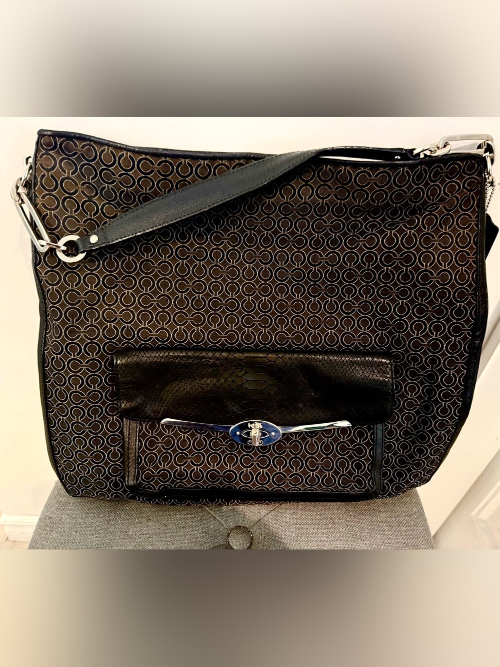 Coach Black Patterned Shoulder Bag with Silver-Tone Hardware - Picture 3 of 9